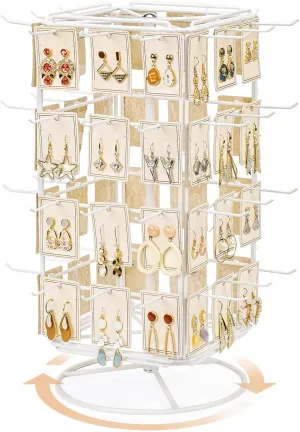 360 Rotating Earring Display Stands for Selling, 4 Tier Metal Earring Rack Holder Stand, Jewelry Display for Selling Earring Cards, Bracelets, Necklaces, KeyChains, Hair Accessories (48 Hooks)