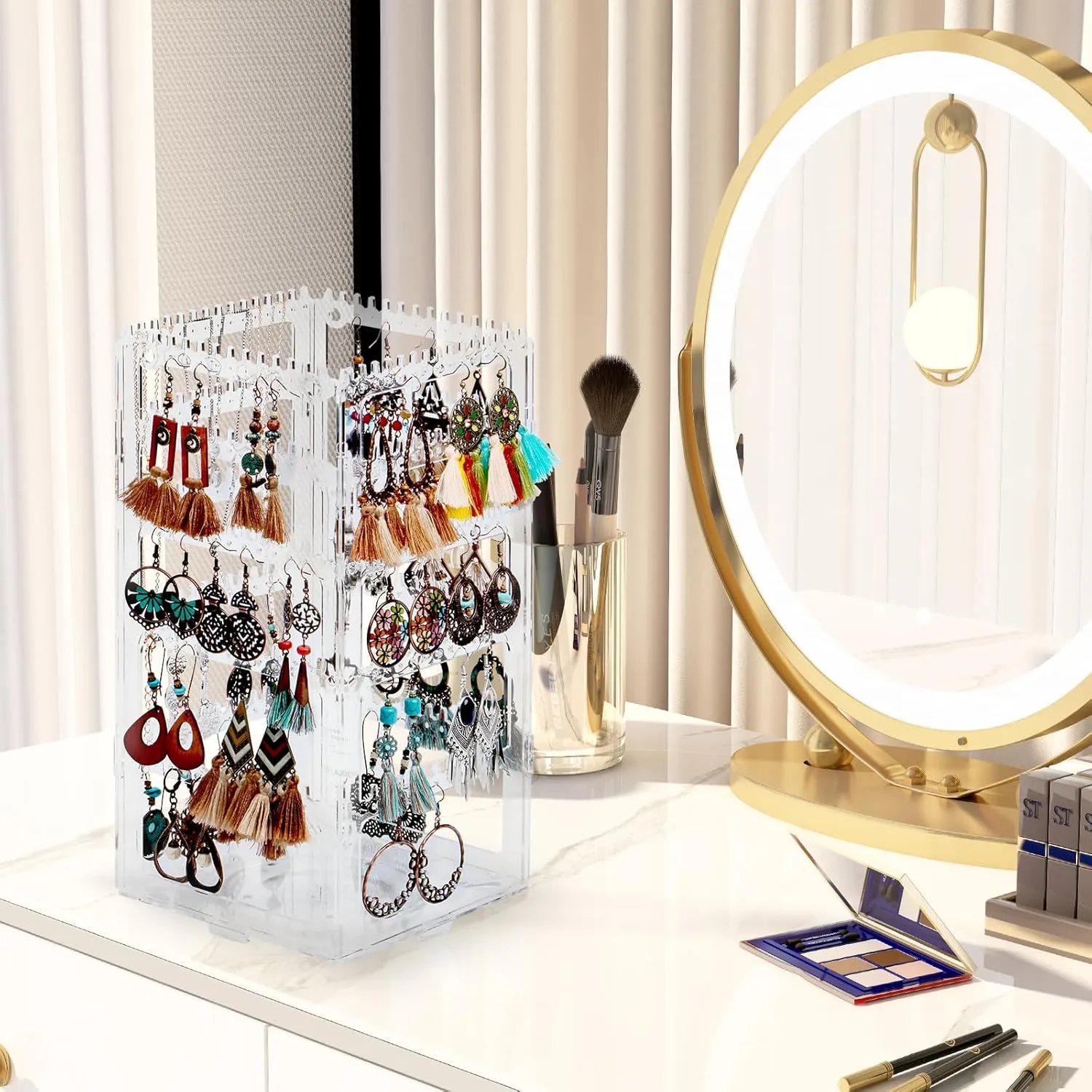 360 Rotating Earring Holder Organizer Stand,5 Tiers Acrylic Jewelry Organizers and Storage,Stud Earring Organizers and Storage,228 Holes and 232 Grooves for Earrings Necklaces chain bracelet