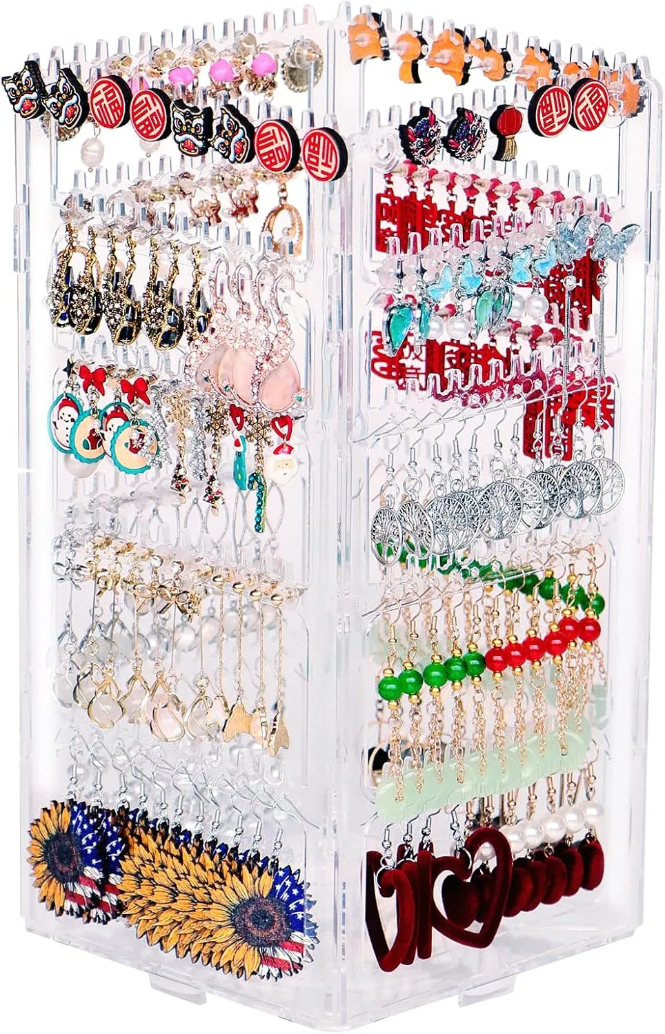 360 Rotating Earring Holder Organizer Stand,5 Tiers Acrylic Jewelry Organizers and Storage,Stud Earring Organizers and Storage,228 Holes and 232 Grooves for Earrings Necklaces chain bracelet