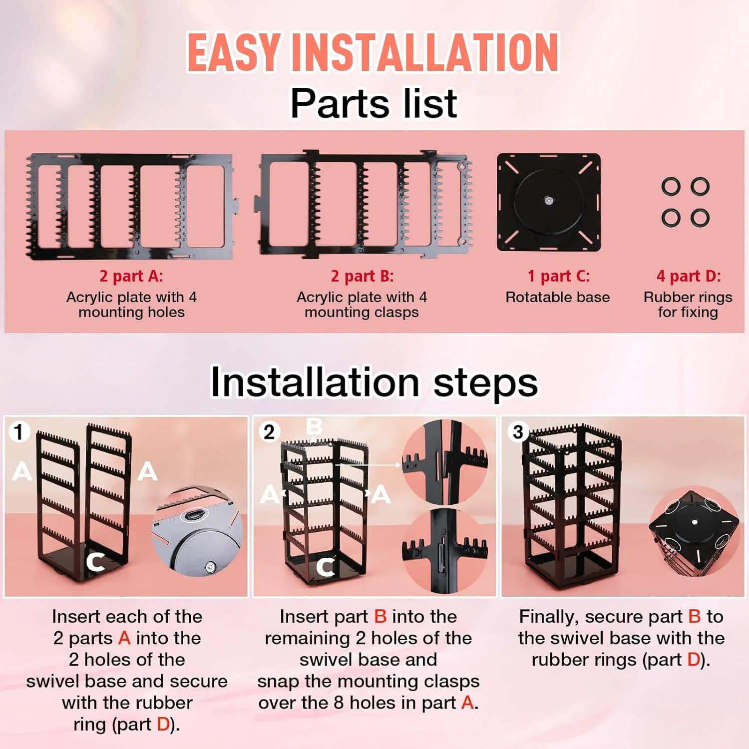 360 Rotating Earring Holder Organizer Stand,5 Tiers Acrylic Jewelry Organizers and Storage,Stud Earring Organizers and Storage,228 Holes and 232 Grooves for Earrings Necklaces chain bracelet