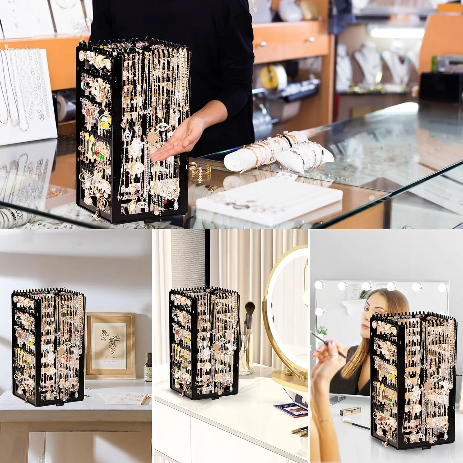 360 Rotating Earring Holder Organizer Stand,5 Tiers Acrylic Jewelry Organizers and Storage,Stud Earring Organizers and Storage,228 Holes and 232 Grooves for Earrings Necklaces chain bracelet