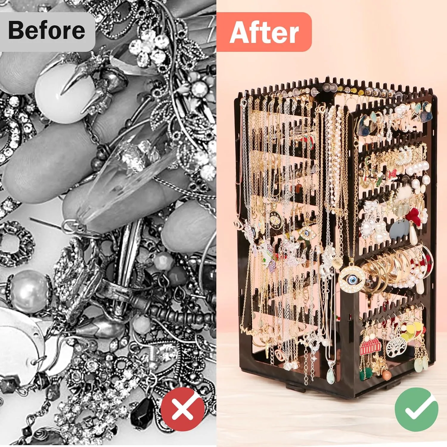 360 Rotating Earring Holder Organizer Stand,5 Tiers Acrylic Jewelry Organizers and Storage,Stud Earring Organizers and Storage,228 Holes and 232 Grooves for Earrings Necklaces chain bracelet