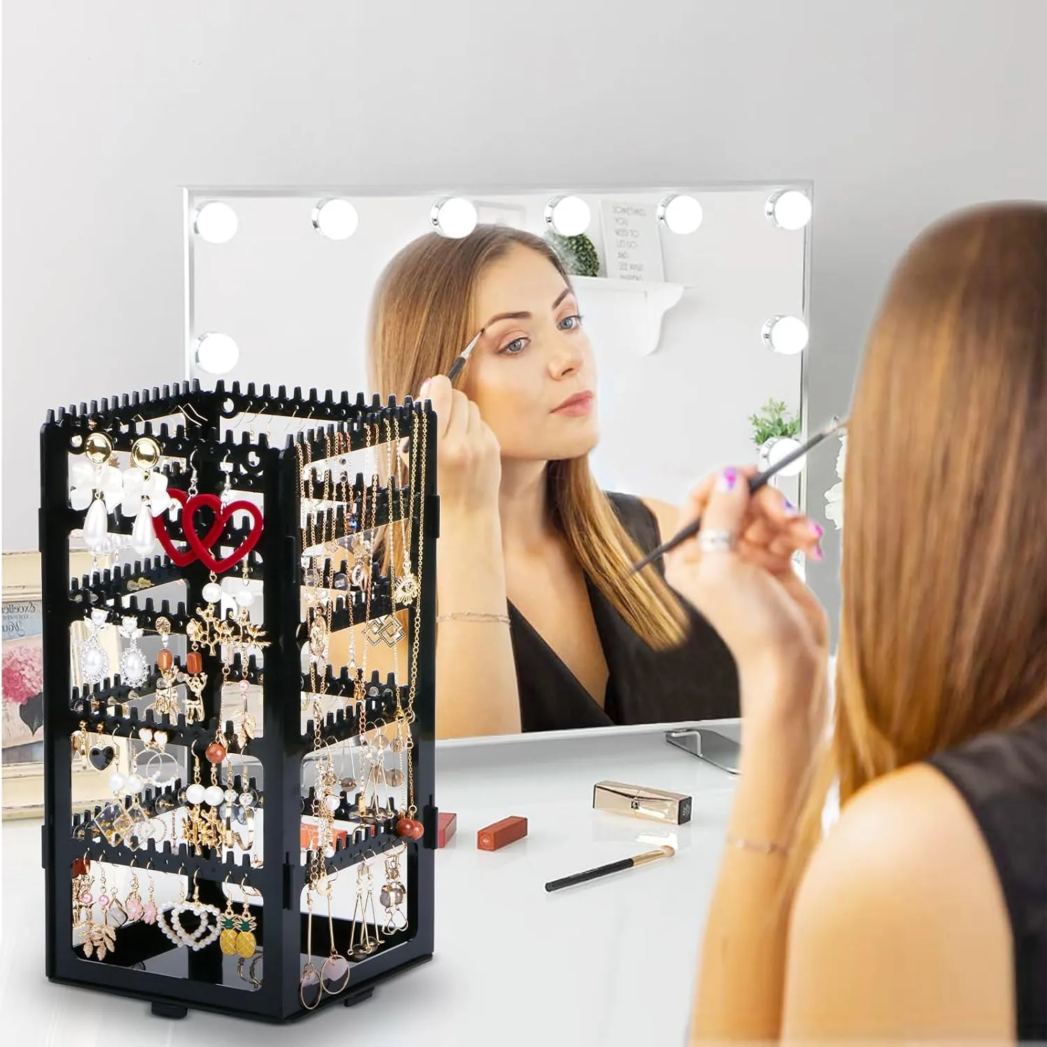 360 Rotating Earring Holder Organizer Stand,5 Tiers Acrylic Jewelry Organizers and Storage,Stud Earring Organizers and Storage,228 Holes and 232 Grooves for Earrings Necklaces chain bracelet