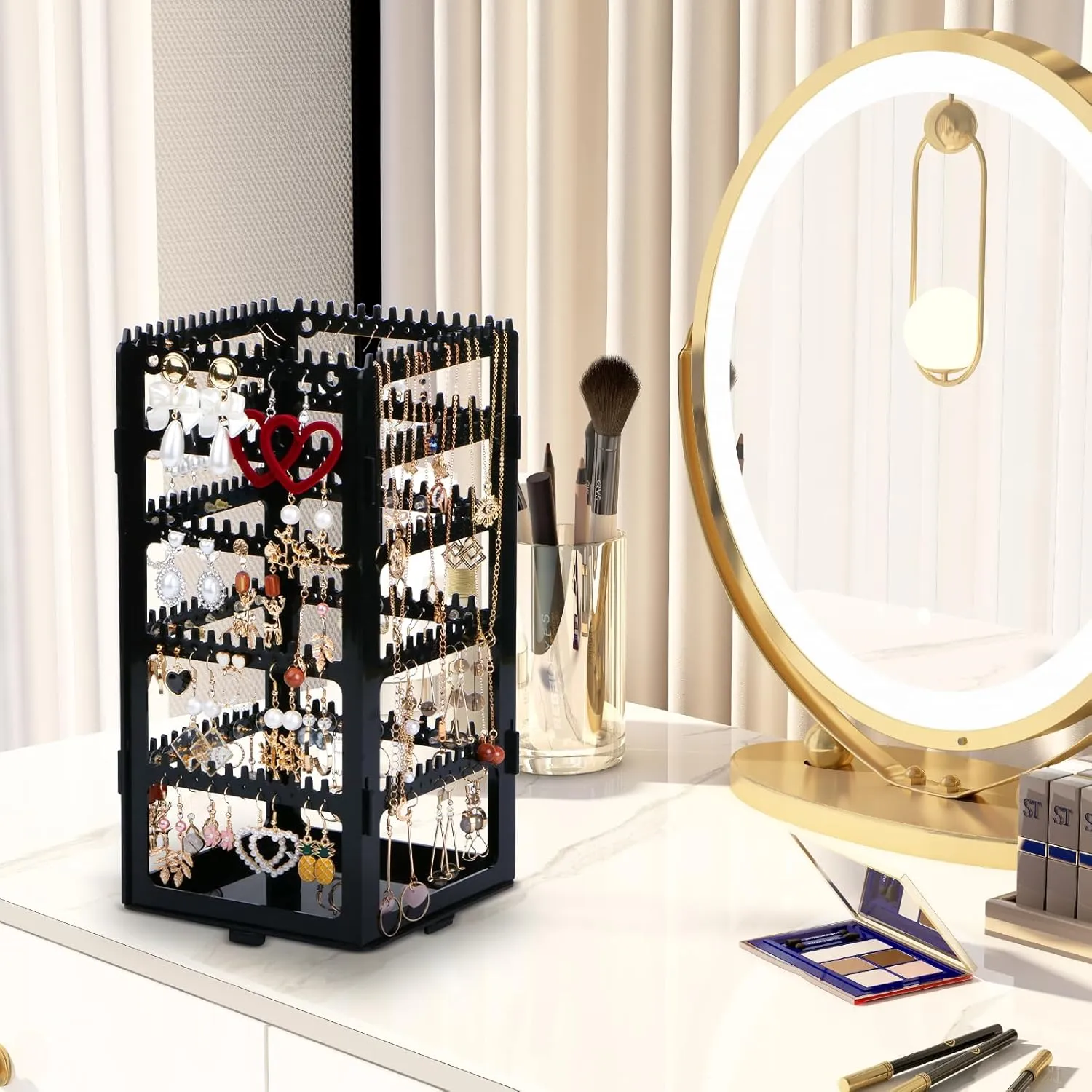 360 Rotating Earring Holder Organizer Stand,5 Tiers Acrylic Jewelry Organizers and Storage,Stud Earring Organizers and Storage,228 Holes and 232 Grooves for Earrings Necklaces chain bracelet