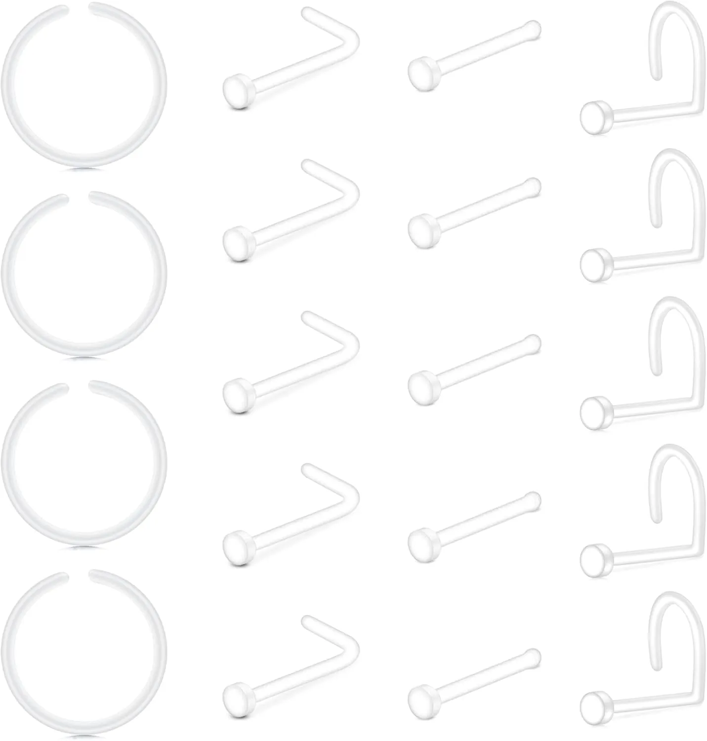 37PCS Clear Piercing Retainers For Work, Plastic Bioflex Nose Rings Studs Belly Rings Septum Eyebrow Lip Cartilage Tragus Earring Retainer Industrial Bar Piercing Jewelry