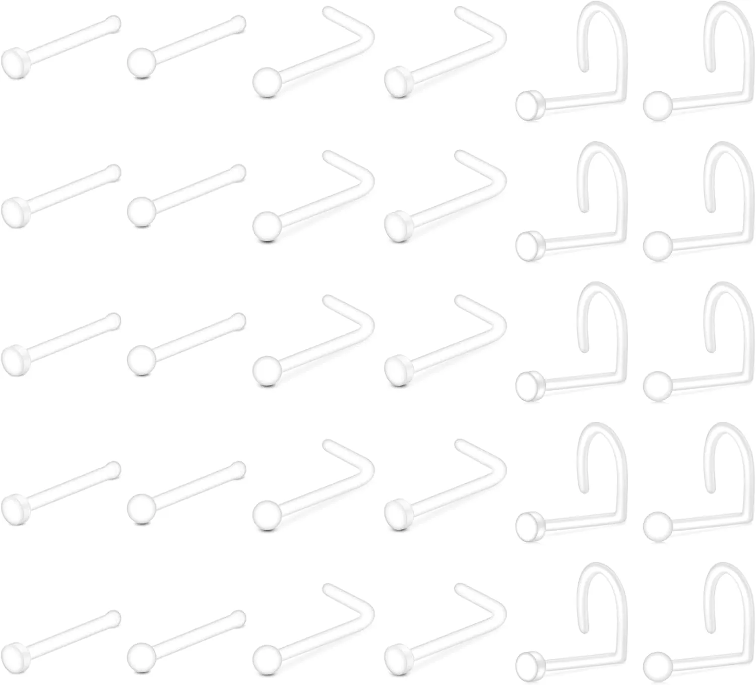 37PCS Clear Piercing Retainers For Work, Plastic Bioflex Nose Rings Studs Belly Rings Septum Eyebrow Lip Cartilage Tragus Earring Retainer Industrial Bar Piercing Jewelry