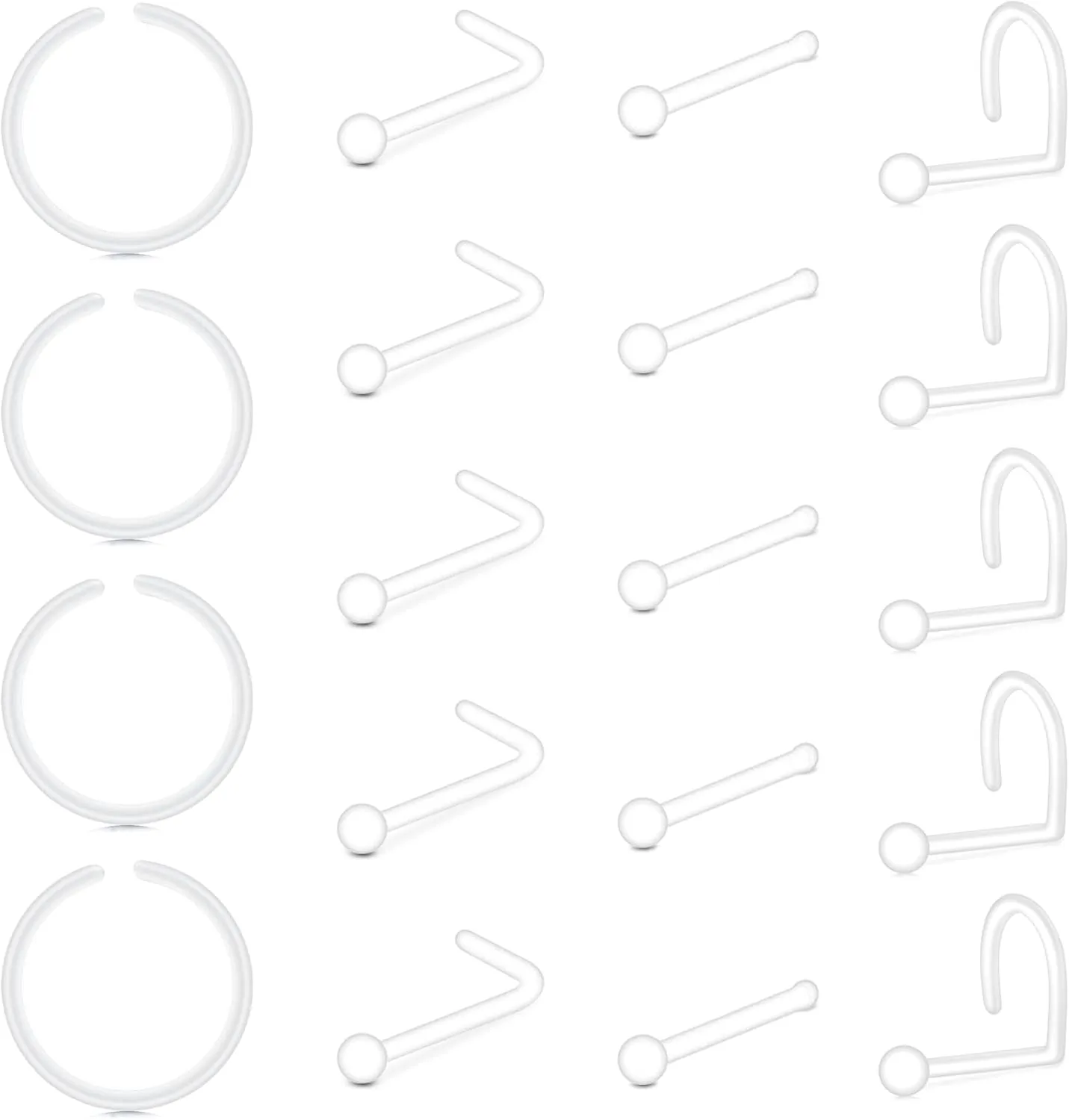 37PCS Clear Piercing Retainers For Work, Plastic Bioflex Nose Rings Studs Belly Rings Septum Eyebrow Lip Cartilage Tragus Earring Retainer Industrial Bar Piercing Jewelry