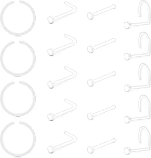 37PCS Clear Piercing Retainers For Work, Plastic Bioflex Nose Rings Studs Belly Rings Septum Eyebrow Lip Cartilage Tragus Earring Retainer Industrial Bar Piercing Jewelry