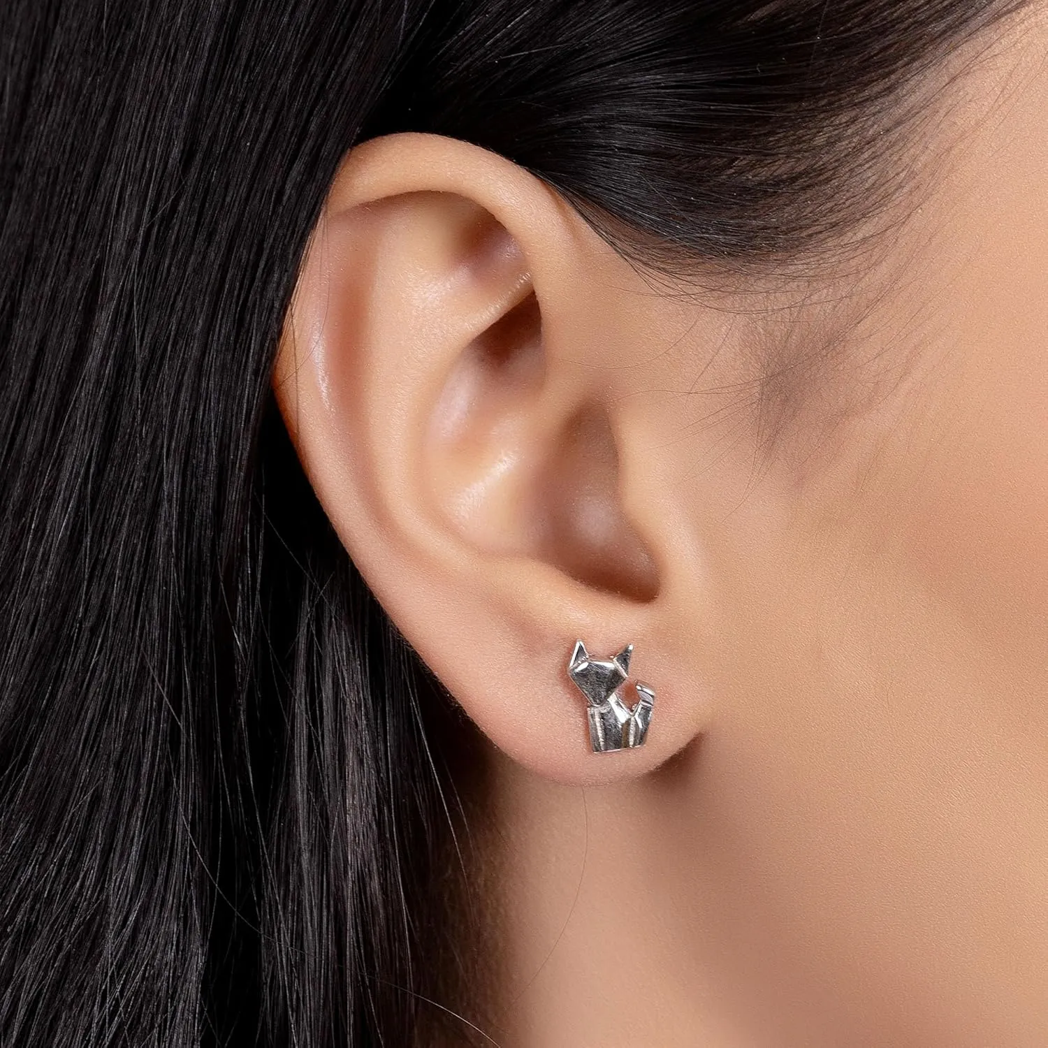 3D Geometric Origami Jewelry Small Animals Bird Swan Butterfly Kitten Cat Elephant Stud Earring For Women Teen .925 Sterling Silver