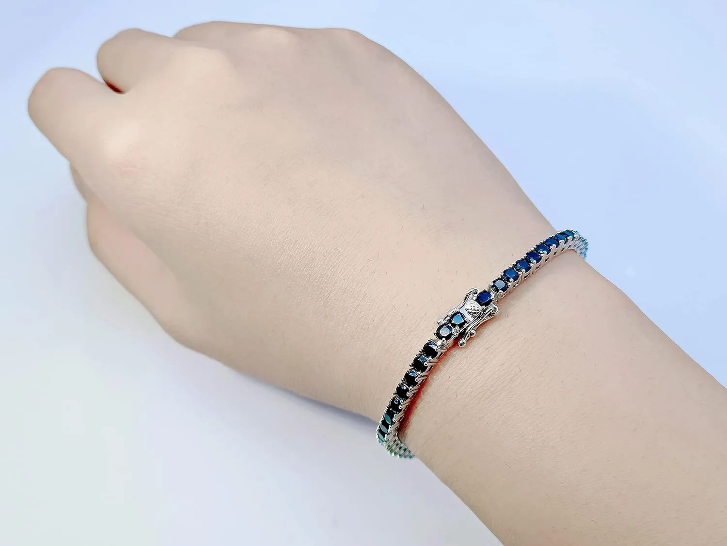 3mm Round Natural Gemstone Bracelet S925 Fine Natural Gemstone Bracelet Tennis,Black Natural Gemstone Tennise Bracelet,Jewelry Gifts for Women  