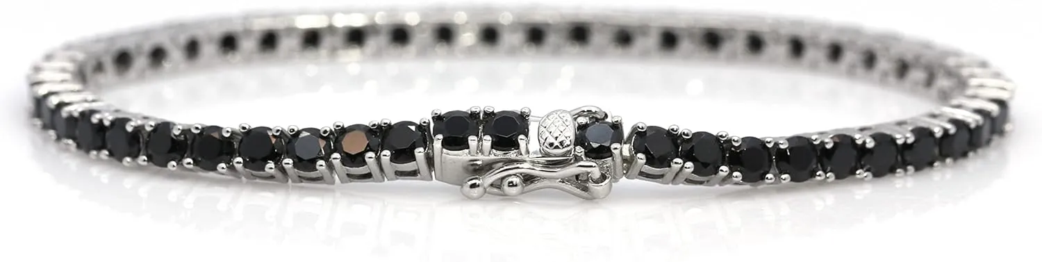 3mm Round Natural Gemstone Bracelet S925 Fine Natural Gemstone Bracelet Tennis,Black Natural Gemstone Tennise Bracelet,Jewelry Gifts for Women  