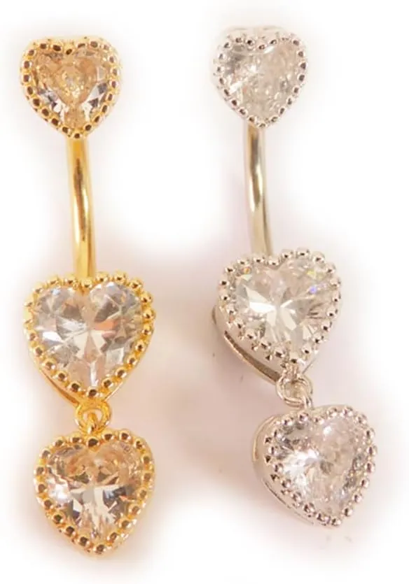 3Pcs 14G Stainless Steel Dangle Belly Button Rings Cubic Zirconia Heart Star Round Belly Navel Barbell Rings Belly Piercing Jewelry for Women
