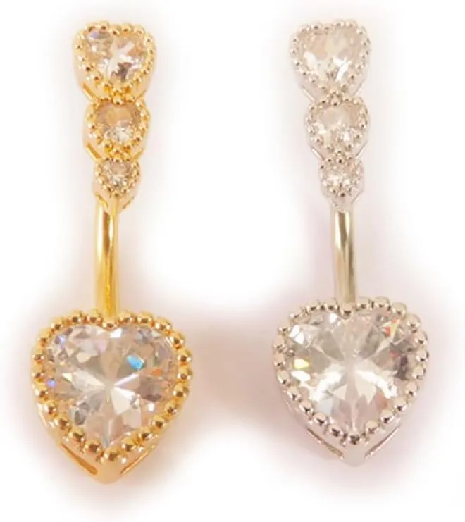 3Pcs 14G Stainless Steel Dangle Belly Button Rings Cubic Zirconia Heart Star Round Belly Navel Barbell Rings Belly Piercing Jewelry for Women
