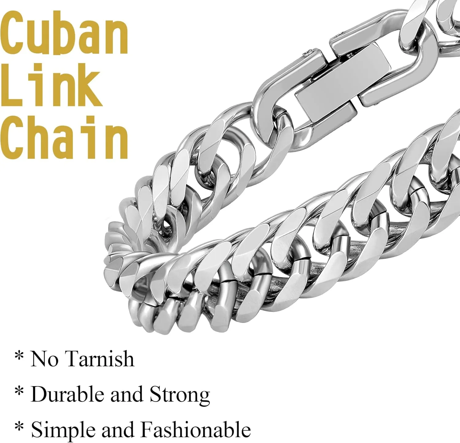 3PCS Cuban Link Bracelet Necklace, Sturdy 316L Stainless Steel Cuban Link Chain for Men Jewelry Set 8mm, 7/8/9 Inches