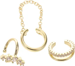 3Pcs Non Piercing Ear Elegant Geometric Zirconia Ear Wraps Stylish Clip Earrings for Women and Men for Parties Work Dates