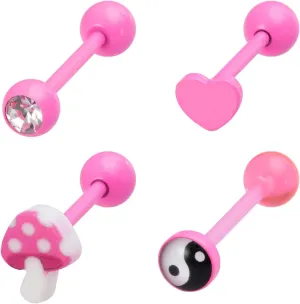 4pc 14G Tongue Rings Acrylic Trendy Stainless Steel Tongue Barbell Body Piercing Jewelry