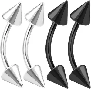 4pcs 16g Curved Barbell Cartilage Lip Tragus Eyebrow Forward Helix Conch Daith Earring Black Vertical Labret Spike Pick Size