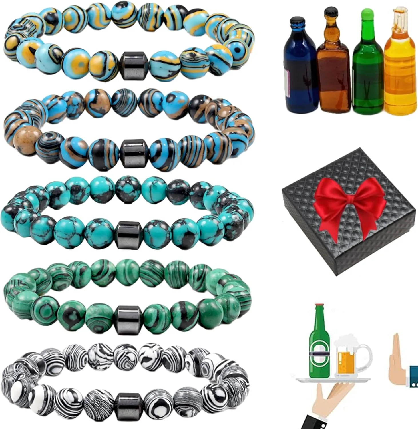 5 PCS Glame Anti Alcohol Bracelet, Adjustable Anti-Alcohol Bracelet, Stop Drinking Alcohol Manifestation Bracelets for Women/Men, Reduce the Urge to Drink Cravings