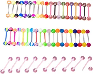 50Pcs Colorful Punk Acrylic Straight Tongue Barbell Nipple Ring Retainer Piercing Jewelry for Women Men 1.4mm Bar