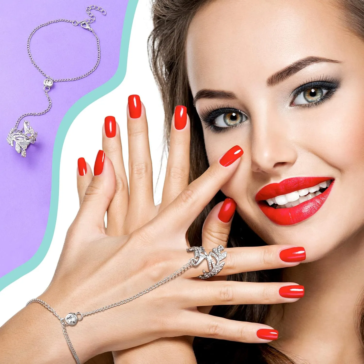 6 Pieces Finger Ring Bracelet Linked Rhinestone Hand Harness Chain Slave Bracelet with Ring Everyday Jewelry for Women Girls