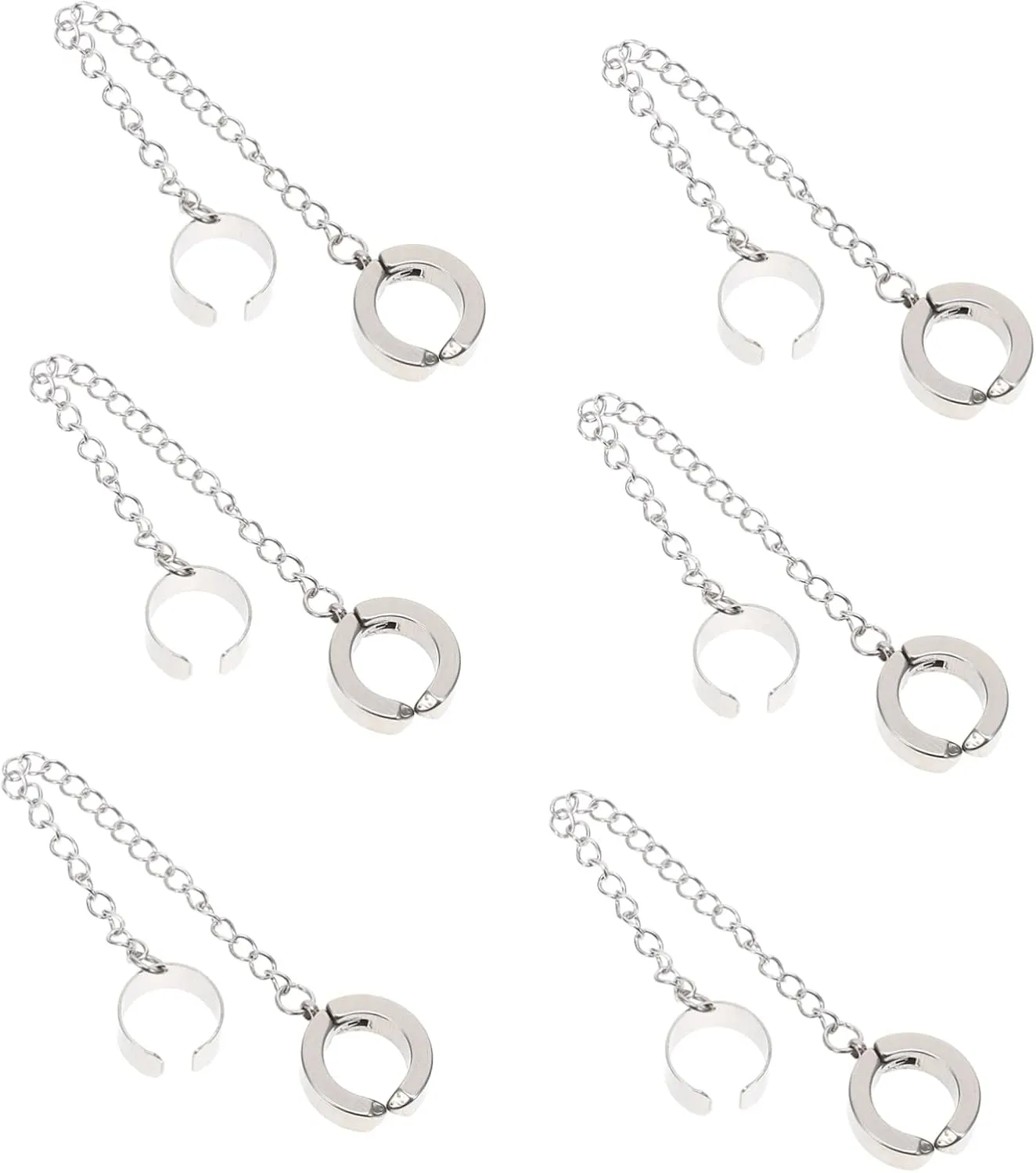 6 Pieces Titanium Steel Ear Cuffs W/Chain Ear Cuff Jewelry for Women Stylish Dangle Earrings No Piercing Required Fashion Present