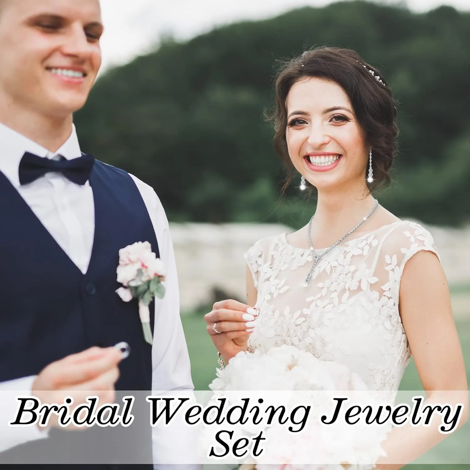 6 Sets Bridesmaid Jewelry Set for Wedding Silver Crystal Rhinestone Necklace Earrings Bracelet for Women Bride Bridal Jewelry