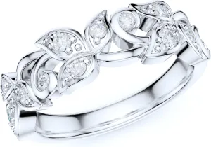 6mm Wide Sterling Silver Fligree Leaves Petals Simulated Round Brilliant Cut Diamond or Moissanites Wedding Ring