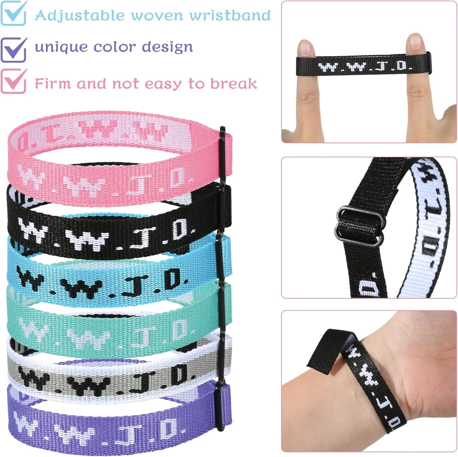 6PCS WWJD Christian Bracelet for Women Men, Christian Jesus Gifts Adjustable Wristbands Pack, WWJD Bracelets Bulk - What Would Jesus Do Bracelet