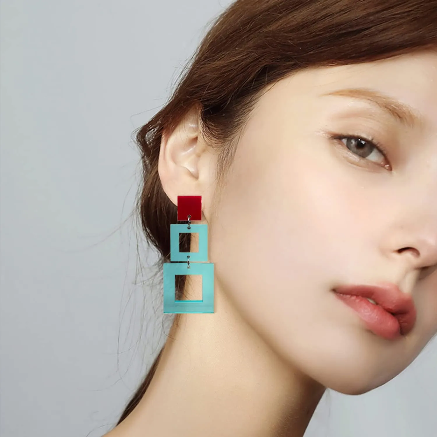 80's Neon Retro Colorful Acrylic Earrings Acrylic Resin Square Geometric Hollow Drop Dangle Statement Earrings for Women Girls Party Accessory Jewelry