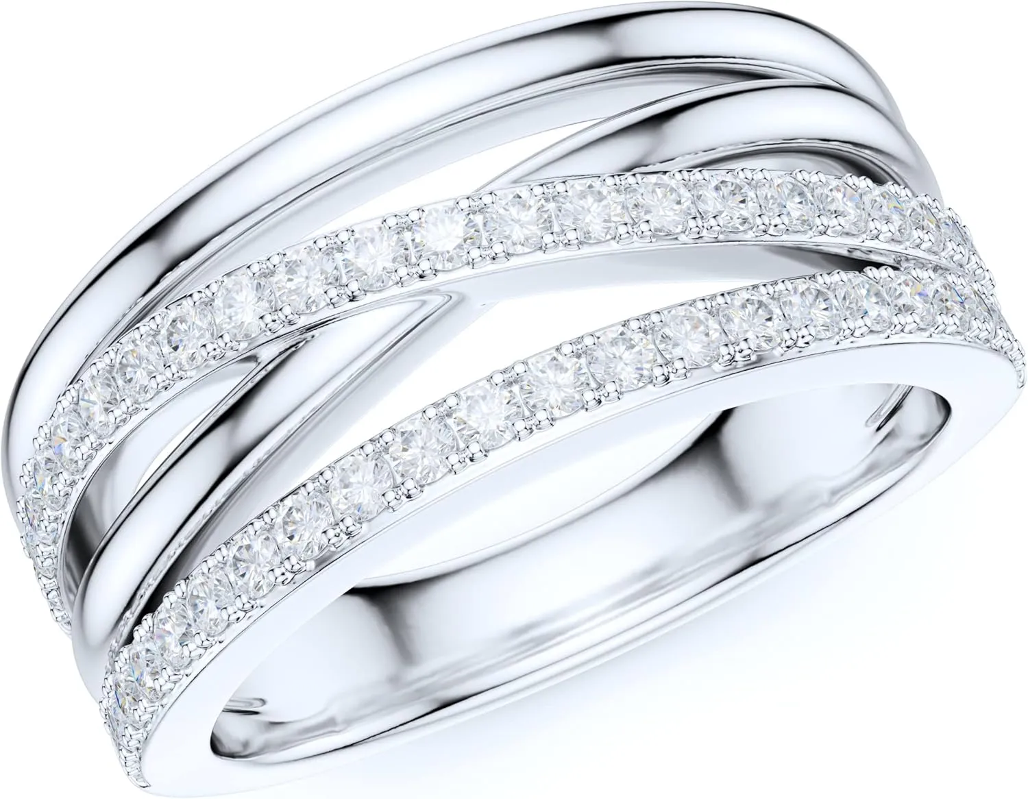 8.5mm Wide Sterling Silver Criss Cross Infinite Simulated Round Brilliant Cut Diamond or Moissanites Wedding Ring