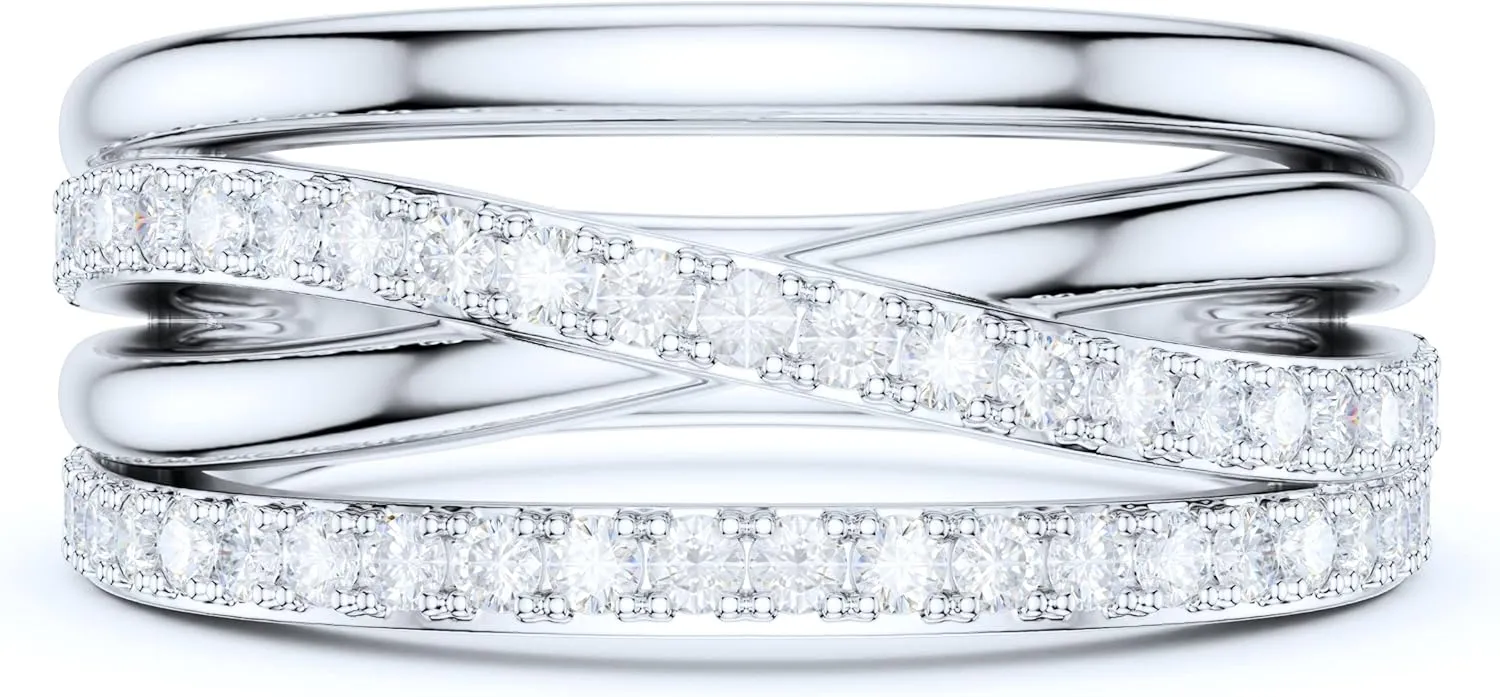 8.5mm Wide Sterling Silver Criss Cross Infinite Simulated Round Brilliant Cut Diamond or Moissanites Wedding Ring