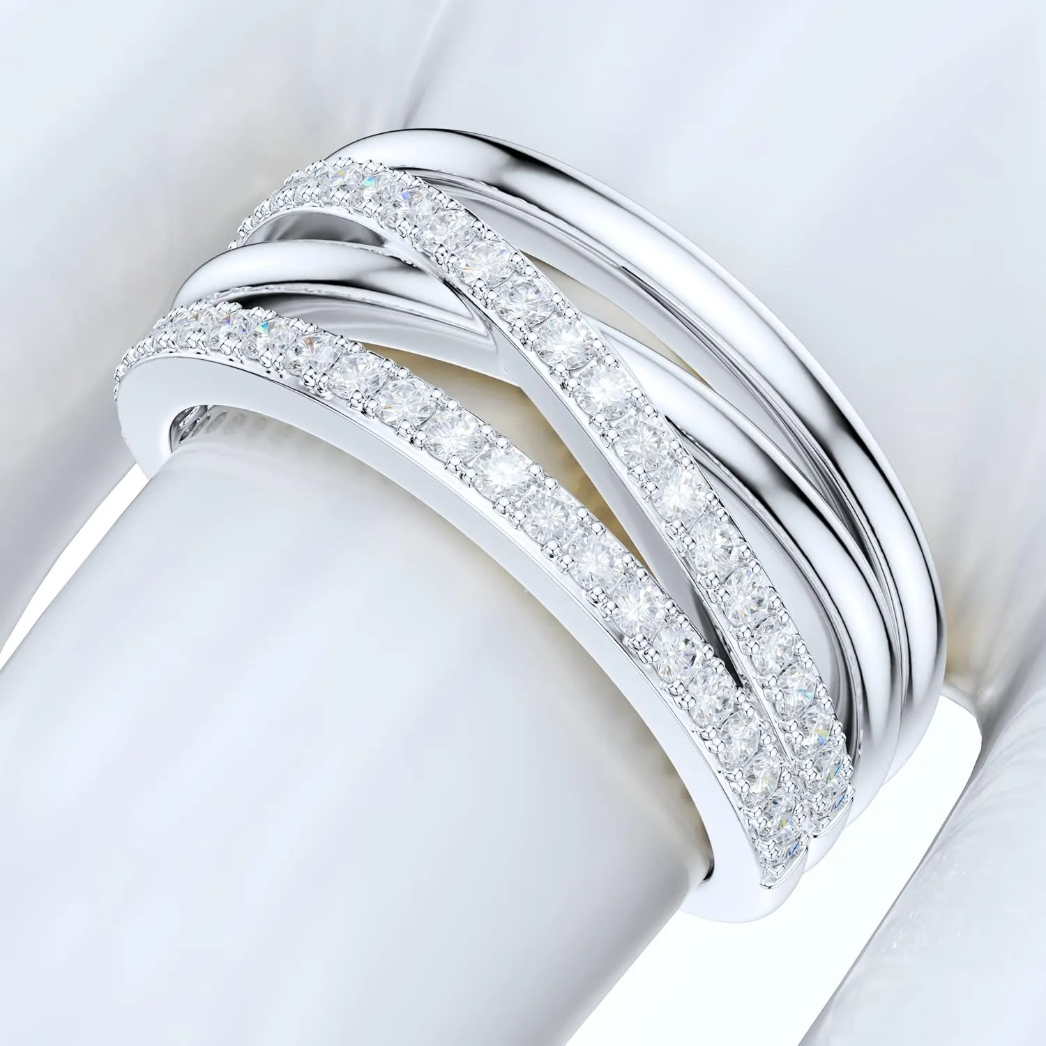 8.5mm Wide Sterling Silver Criss Cross Infinite Simulated Round Brilliant Cut Diamond or Moissanites Wedding Ring