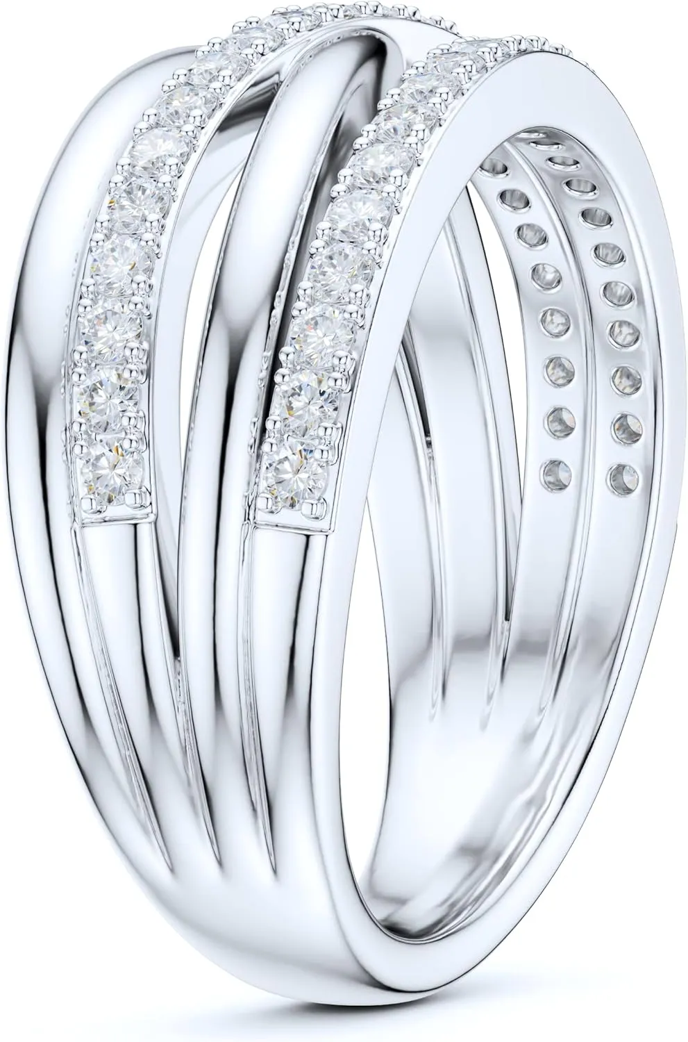 8.5mm Wide Sterling Silver Criss Cross Infinite Simulated Round Brilliant Cut Diamond or Moissanites Wedding Ring