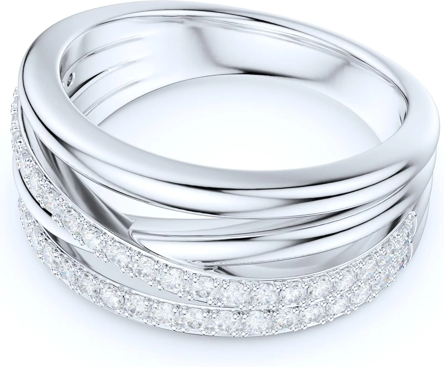 8.5mm Wide Sterling Silver Criss Cross Infinite Simulated Round Brilliant Cut Diamond or Moissanites Wedding Ring