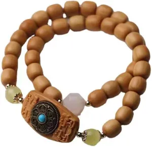 8Mm Double Layer Teak Buddha Bead Bracelet Delicate Six Characters Mantra Beaded Stretch Bracelet Unisex Meditation Prayer Beads