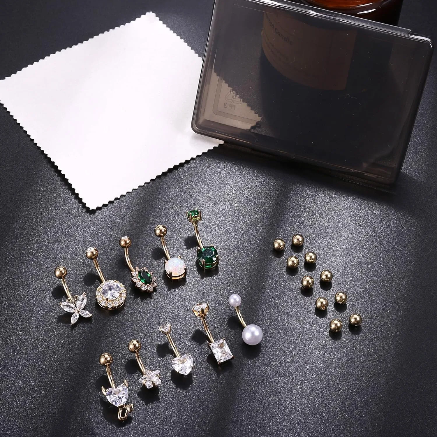 9/10PCS Surgical Stainless Steel Hypoallergenic Belly Button Rings with Extra Replacement Balls, Trendy Dangle Belly Button Piercing Jewelry for Women, 14G - Silver/Gold/Rose Gold