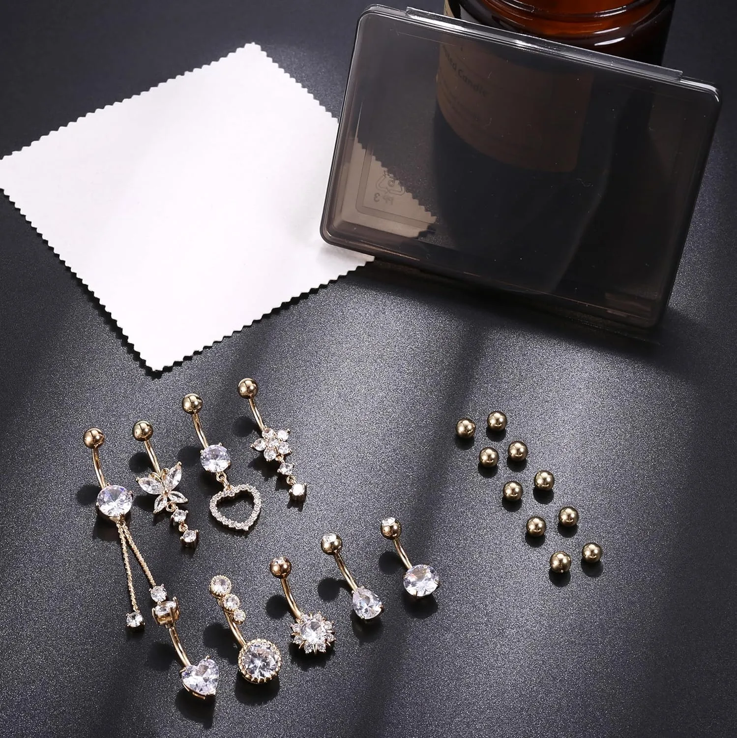 9/10PCS Surgical Stainless Steel Hypoallergenic Belly Button Rings with Extra Replacement Balls, Trendy Dangle Belly Button Piercing Jewelry for Women, 14G - Silver/Gold/Rose Gold