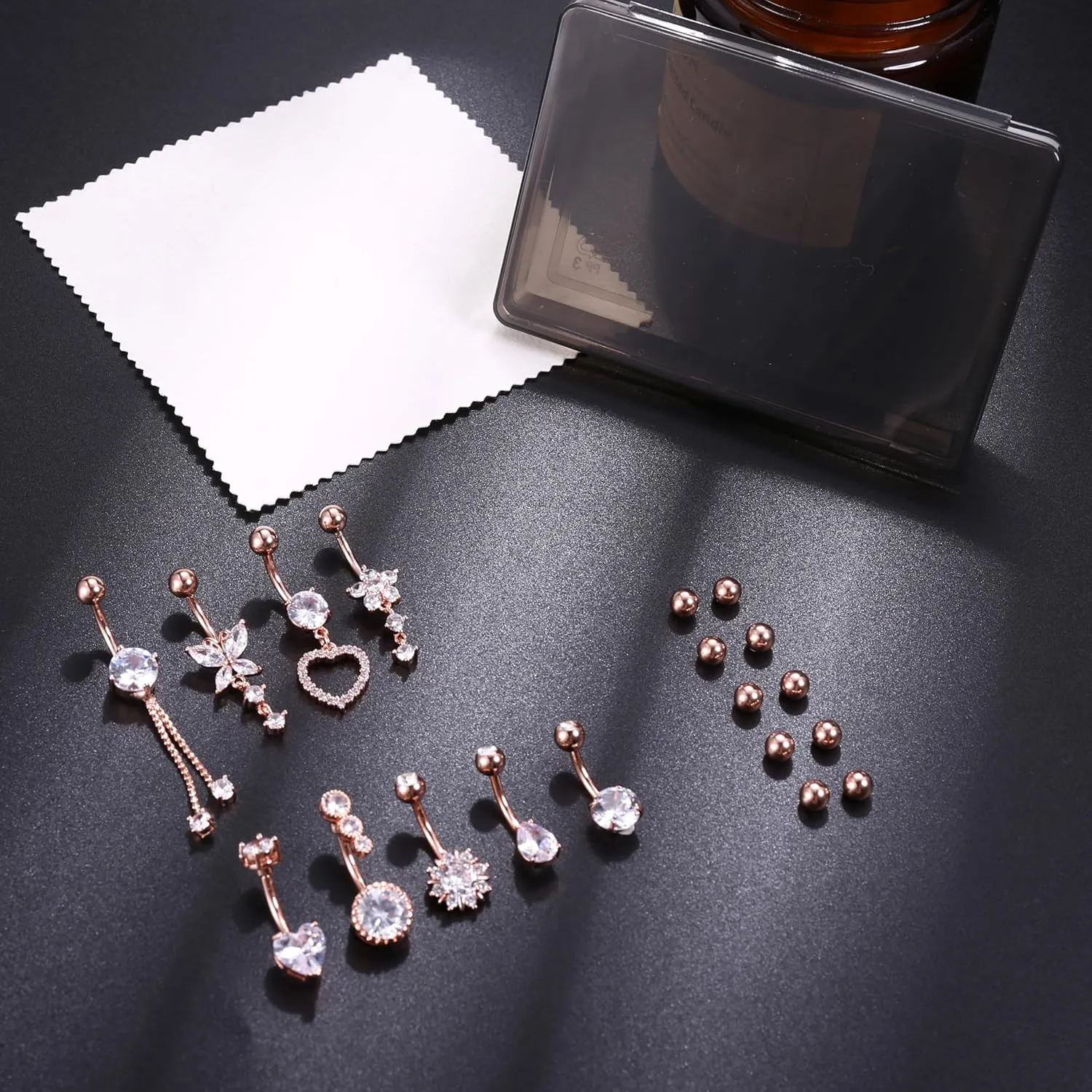 9/10PCS Surgical Stainless Steel Hypoallergenic Belly Button Rings with Extra Replacement Balls, Trendy Dangle Belly Button Piercing Jewelry for Women, 14G - Silver/Gold/Rose Gold
