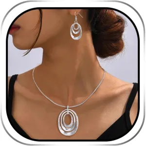 925 Silver Circle Earrings Necklace Set for Women - Hypoallergenic Dangle Earrings, Dainty Geometric Pendant Necklace, Boho Jewelry Set