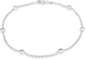 925 Sterling Silver Anklets For Women, Ankle Bracelets for Women, Beach Anklets, Bead Anklet, Summer Jewelry, 10 Inch Anklet