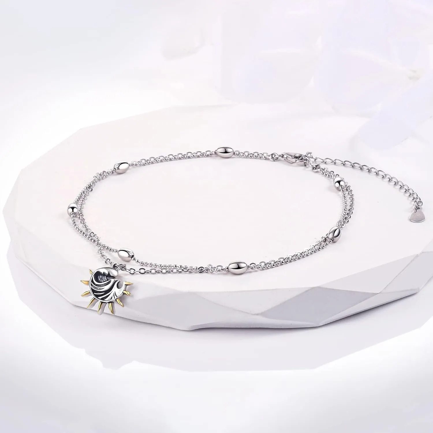 925 Sterling Silver Anklets for Women Layered Adjustable Ankle Bracelet for Best Friends - 9.5" with 1.2" Extender
