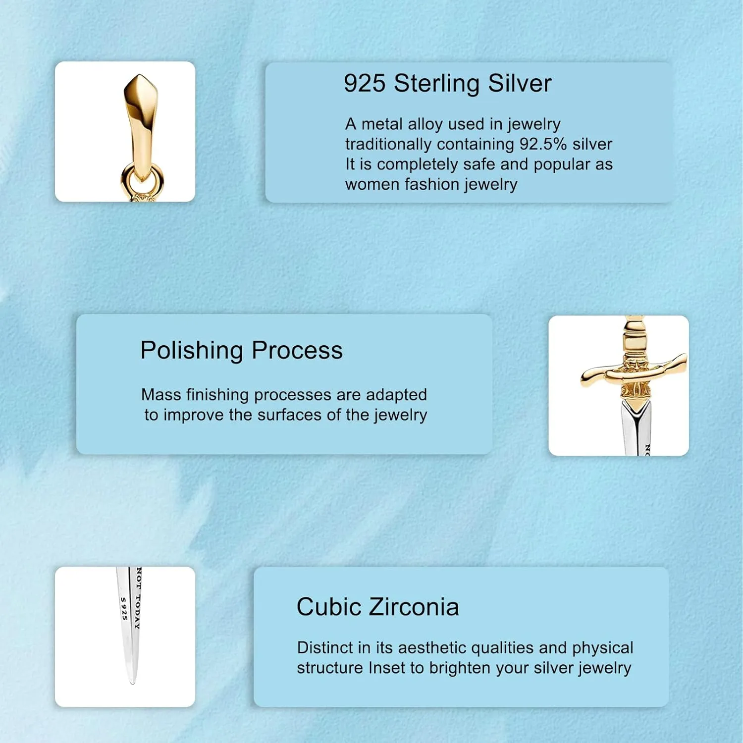 925 Sterling Silver Charms Ice & Fire Golden Sword Dragon Dangle Beads for Bracelets and Necklaces Jewelry for Women