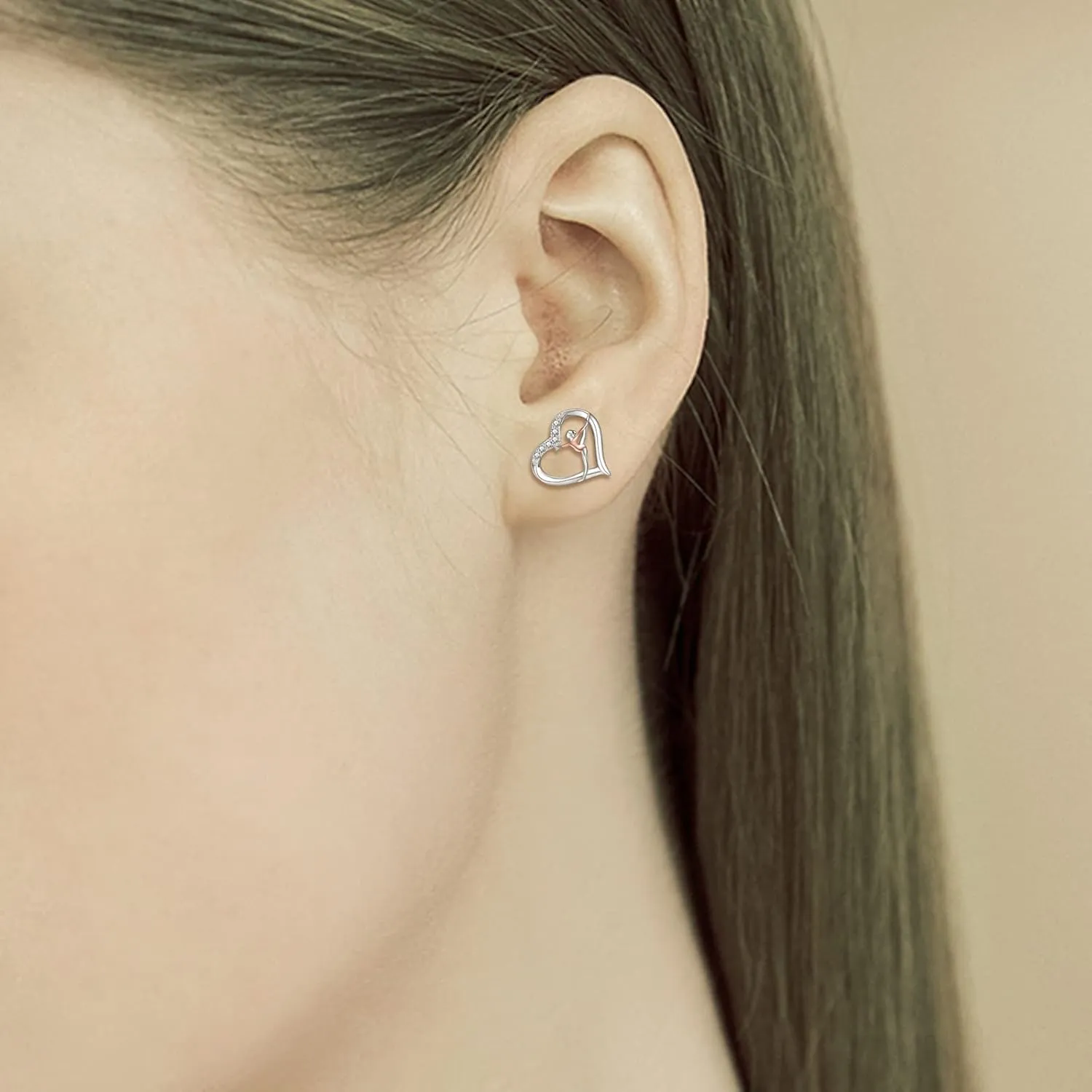 925 Sterling Silver Gymnastics Stud Earrings: Heart Gymnastics Gifts for Women Round Crystal Gymnast Stud Earrings Fashion Jewelry Gift for Daughter Niece