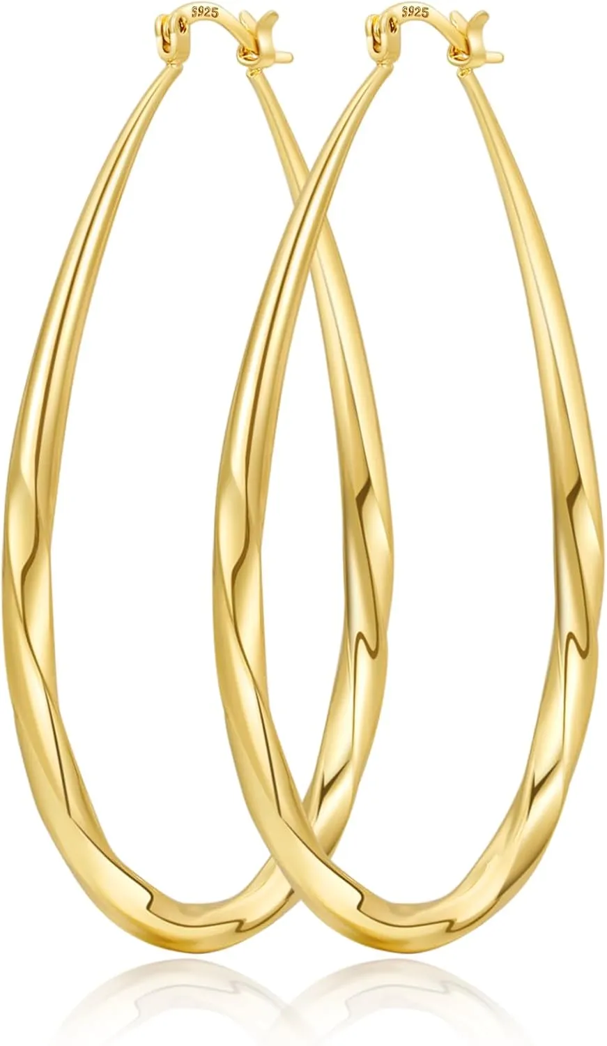 925 Sterling Silver Hoop Earrings for Women, Hypoallergenic Large Silver Hoop Earrings Hollow Tube Lightweight Oval Hoops Earrings for Women Gifts (35/50/65MM)