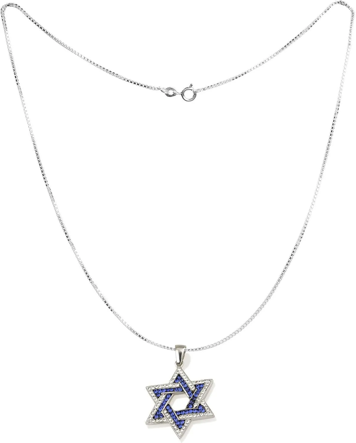 925 Sterling Silver Interlocked Star Of David Pendant With Necklace Jewish Protective Symbol 1.13x0.87"