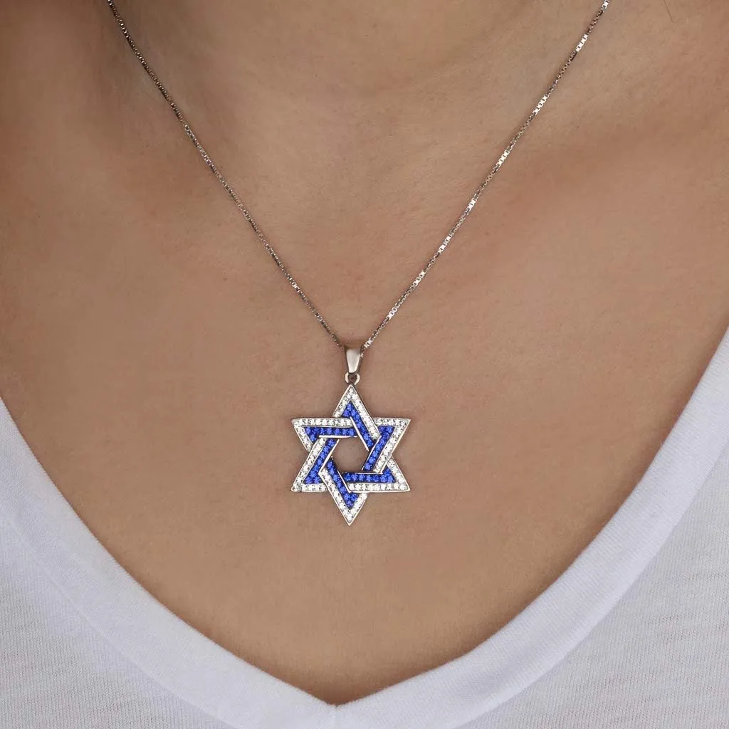 925 Sterling Silver Interlocked Star Of David Pendant With Necklace Jewish Protective Symbol 1.13x0.87"
