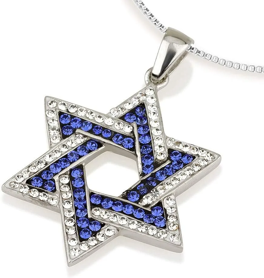 925 Sterling Silver Interlocked Star Of David Pendant With Necklace Jewish Protective Symbol 1.13x0.87"
