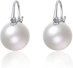 925 Sterling Silver Pearl Earrings for Women Dangle Pearl Drop Earrings Huggie Gifts for Mother Her