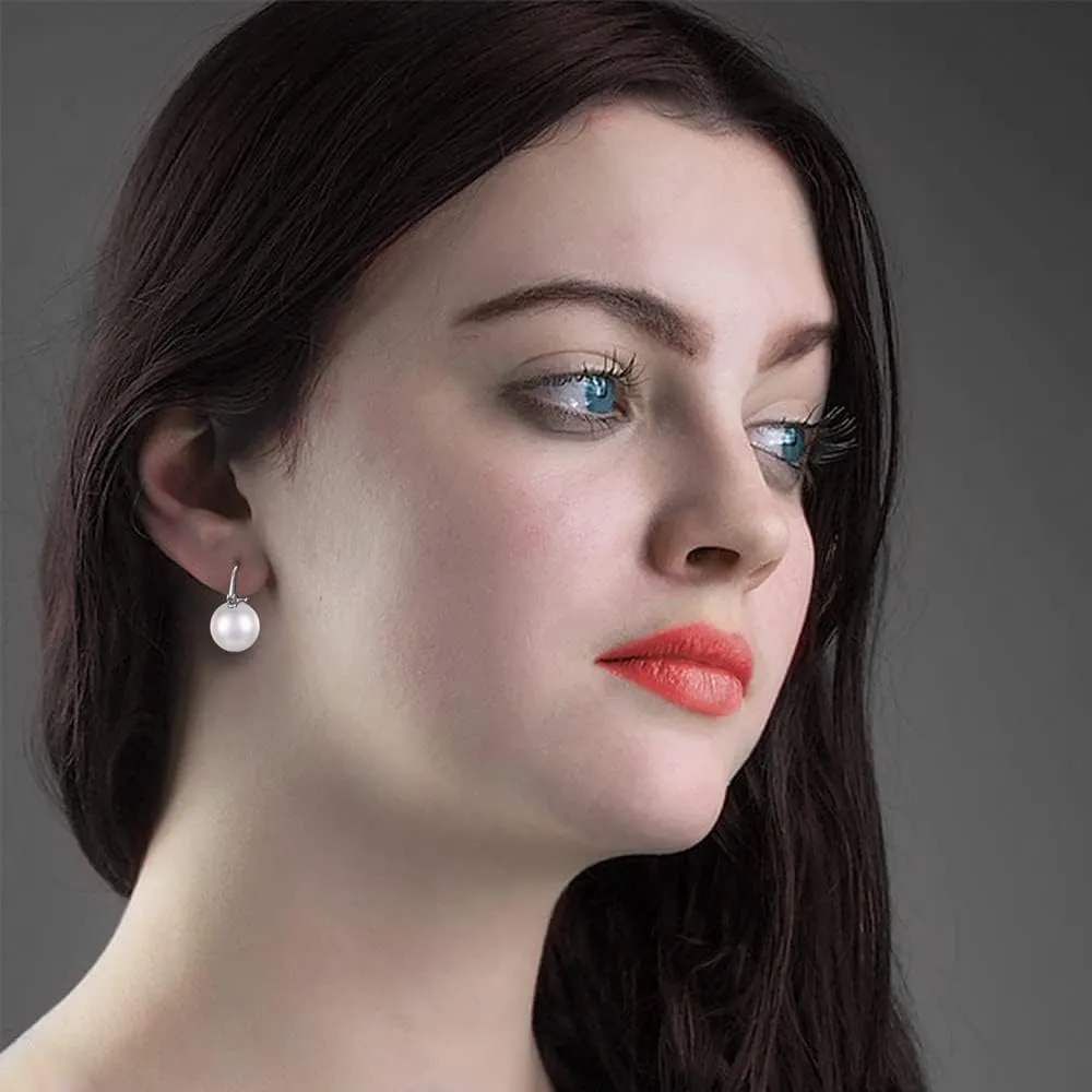 925 Sterling Silver Pearl Earrings for Women Dangle Pearl Drop Earrings Huggie Gifts for Mother Her