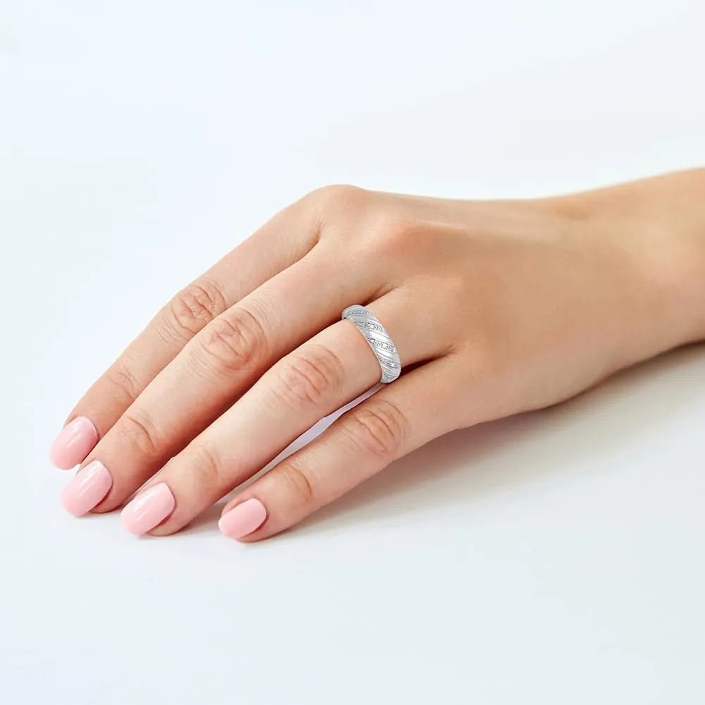 925 Sterling Silver Rings, Diamond-Accent Twisted Dome Wedding Band for Women, Silver Promise Ring or Anniversary Ring; Silver Jewelry Wedding Rings for Women, by Brilliant Expressions